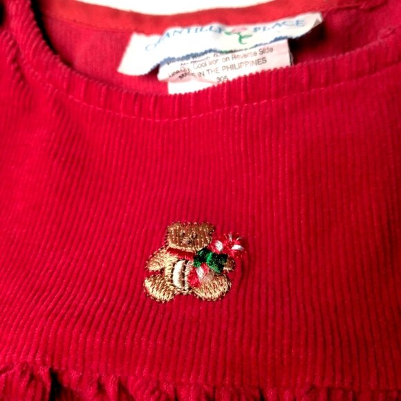 Vtg Chantilly Place Christmas Jumper Dress 24M Corduroy Teddy Bear Candy Candy - Picture 7 of 7